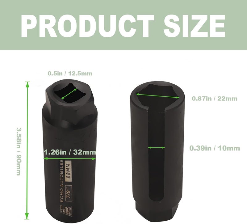 ECHO AUTOMILES Oxygen Sensor Socket 1/2" Inch Drive 7/8" Inch (22mm) 6-Point Sensor Remover Tool with Side Wire Cutout, Universal Socket for O2 Removal and Installation - Image 3